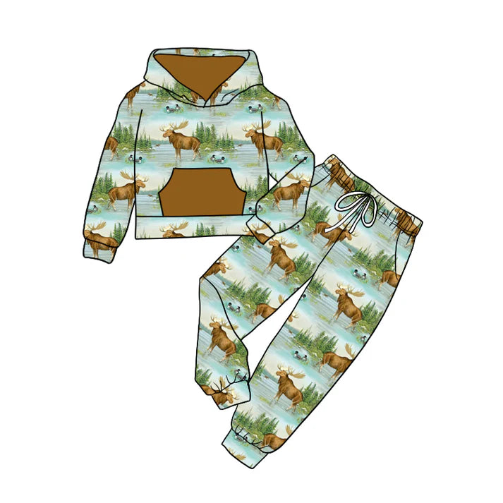 Baby Kids Clothes Camo Wild Ducks Hooded Top Pants Clothes Sets Preorder Moq 5