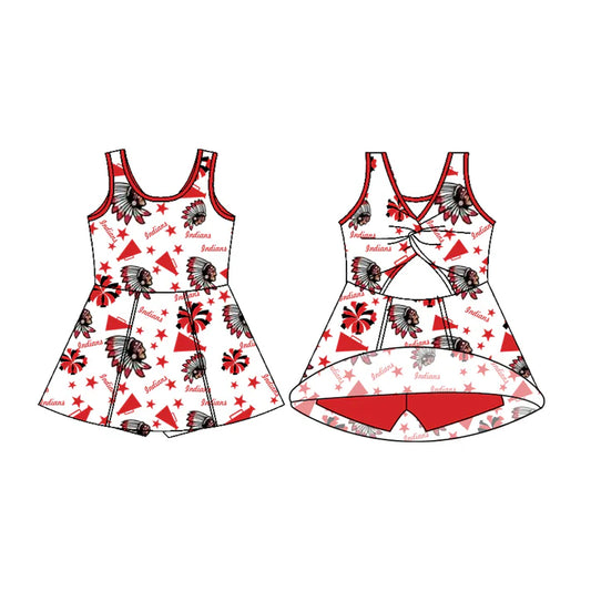 Preorder (moq 5)Baby Girls Sleeveless Red Indians Football Team Shorts Team Dresses 7.11