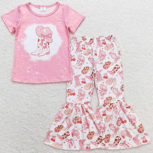 Baby Girls Clothes Boots Shirt Top Western Bell Bottom Pants Sets GSPO1453