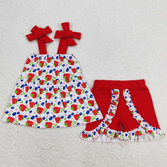 Baby Girls Clothes Strawberry Straps Tunic Summer Shorts Sets GSSO0712