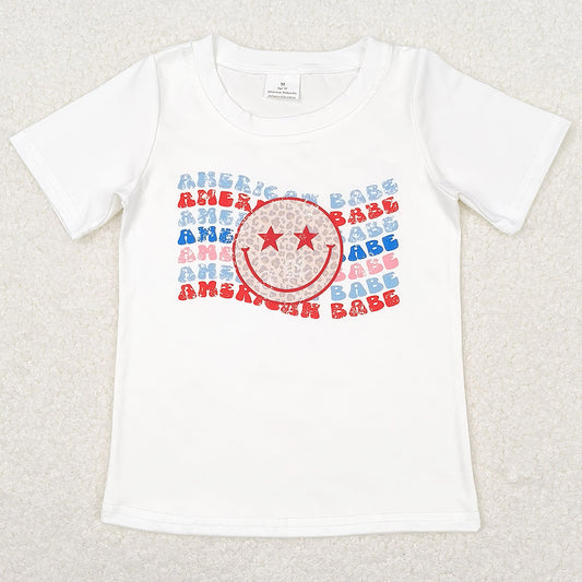 Baby Girls T-shirts White 4th Of July American Short Sleeve Tee Shirts Tops GT0502