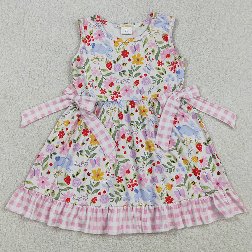 Baby Girls Dress Colorful Rabbit Flowers Bows Easter Ruffle Knee Length Dresses GSD3405 12.31