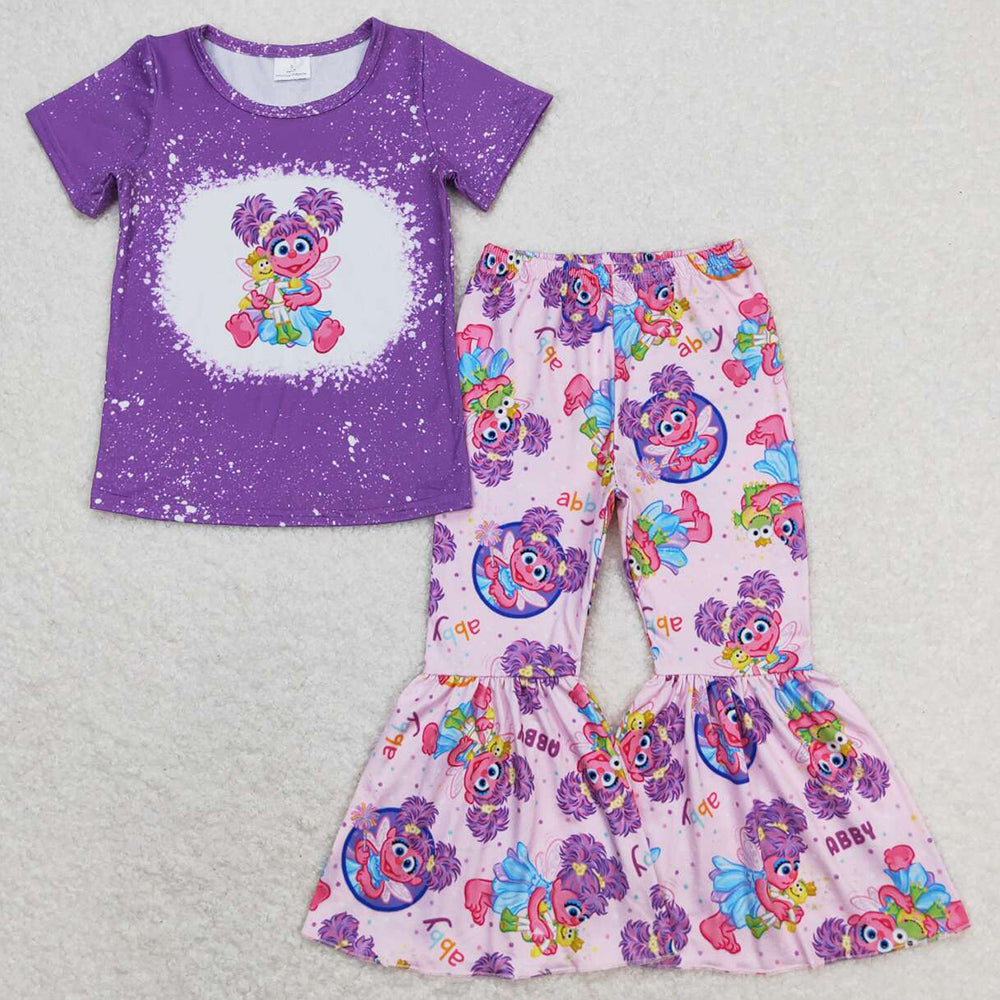 Baby Girls Clothes Purple Big Eye Short Sleeve Shirt Bell Pants Sets GSPO1359