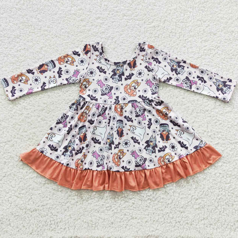 Boutique Girls Dresses Halloween Cartoon Print Cute Baby Girl Dress GLD0216