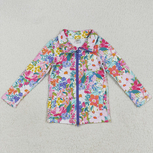 Baby Girls Clothes Long Sleeves Pink Lavender Floral Pockets Zipper Yoga Jackets GT1061 7.19