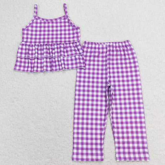 Baby Girls Clothes Purple Checkered Tunic Top Wide Leg Pants Sets GSPO1379