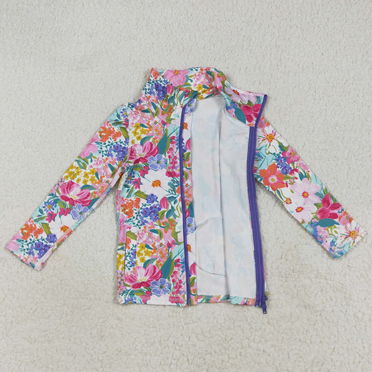 Baby Girls Clothes Long Sleeves Pink Lavender Floral Pockets Zipper Yoga Jackets GT1061 7.19