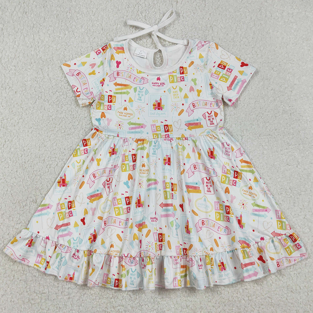 Baby Girls Dress Happy Place Castle Balloons Ruffle Knee Length Dresses GSD2873 12.31
