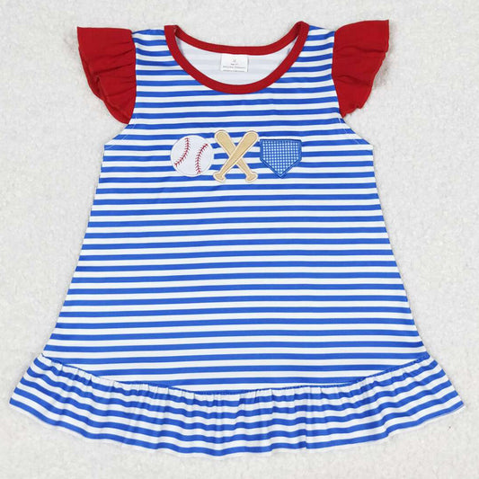 Baby Girls Clothes Tops Blue Stripes Baseball Flutter Sleeve Tunic Top GT0560