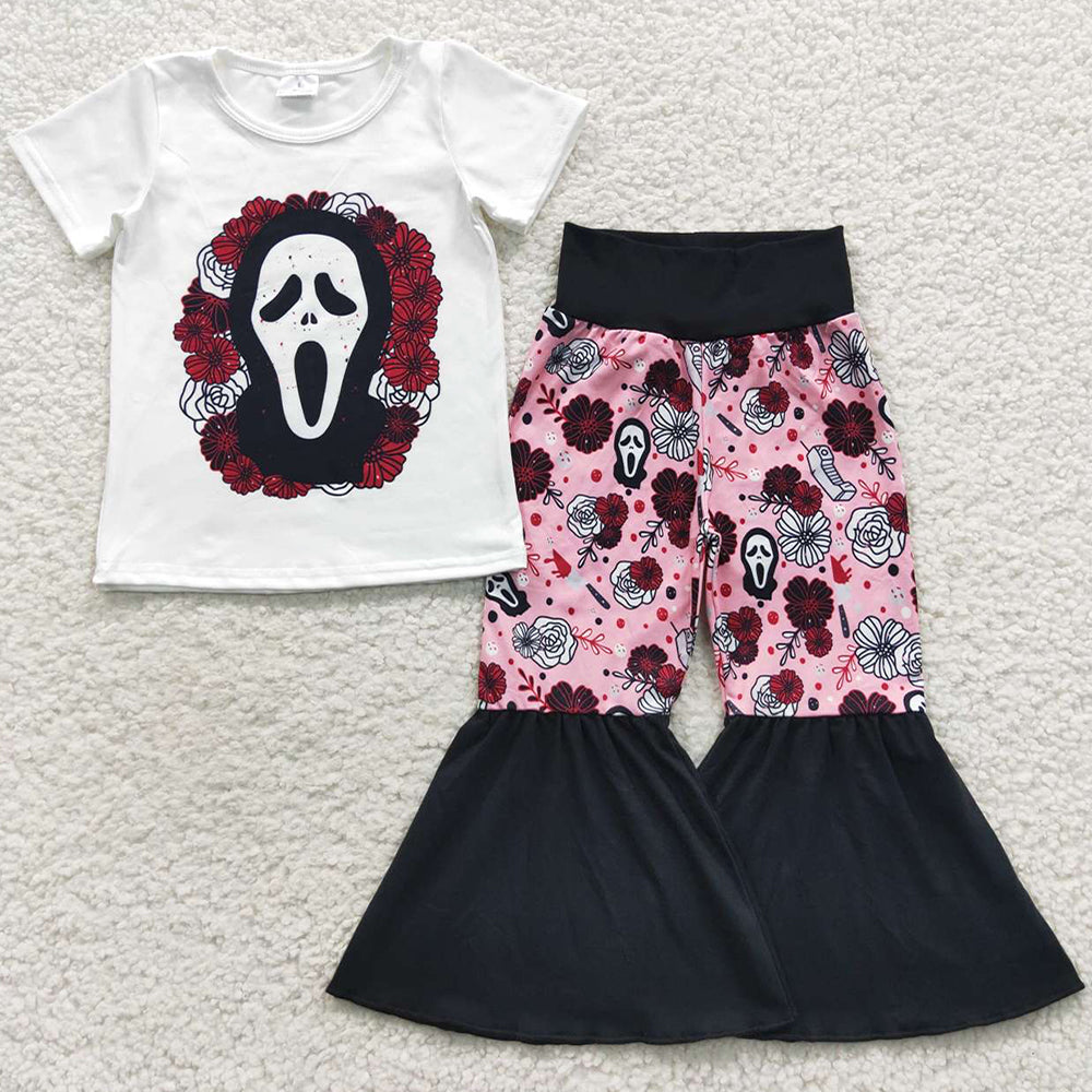 Halloween Girls Clothing Short Sleeve Top Bell Bottom Horror Outfits GSPO0710