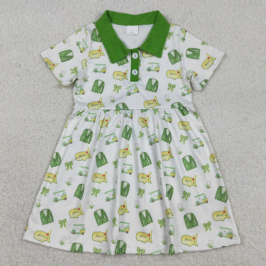 Baby Girls Dress Green Golf Trucks Button Knee Length Dresses GSD3141 1.2