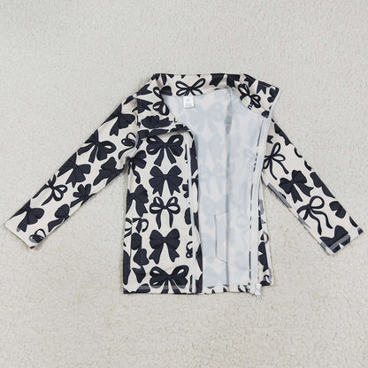 Baby Girls Clothes Long Sleeves Black Bows Zipper Pockets Yoga Jacket Tops GT1084 7.19