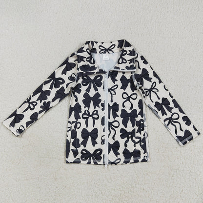 Baby Girls Clothes Long Sleeves Black Bows Zipper Pockets Yoga Jacket Tops GT1084 7.19