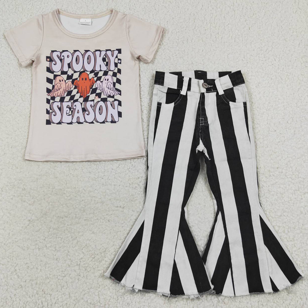 Boutique Baby Girls Clothes Halloween Short Sleeve T-shirts Jeans Bell Pants Sets GT0231