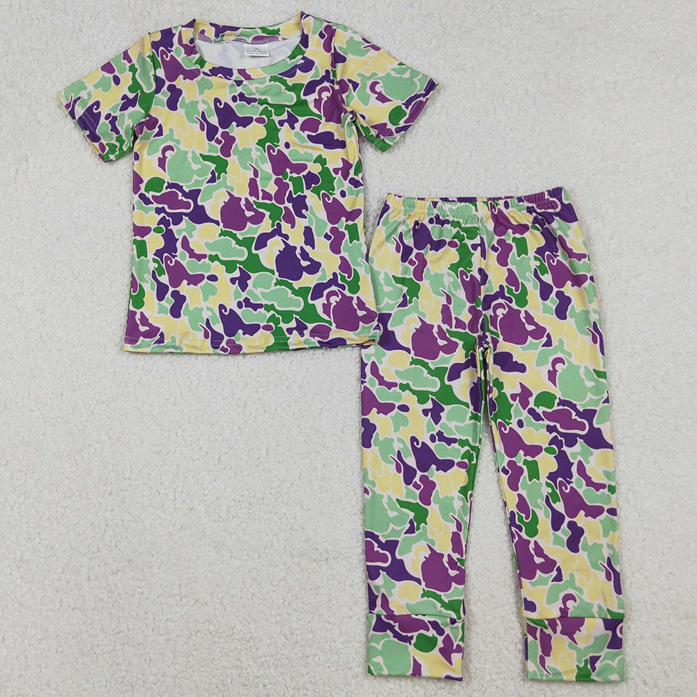 Baby Boys Clothes Mardi Gras Camo Short Sleeve Pant Pajamas Sets BSPO0584 10.13