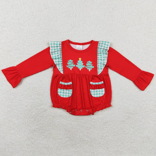 Baby Infant Girls Rompers Christmas Tree Pockets Long Sleeve Rompers LR1161