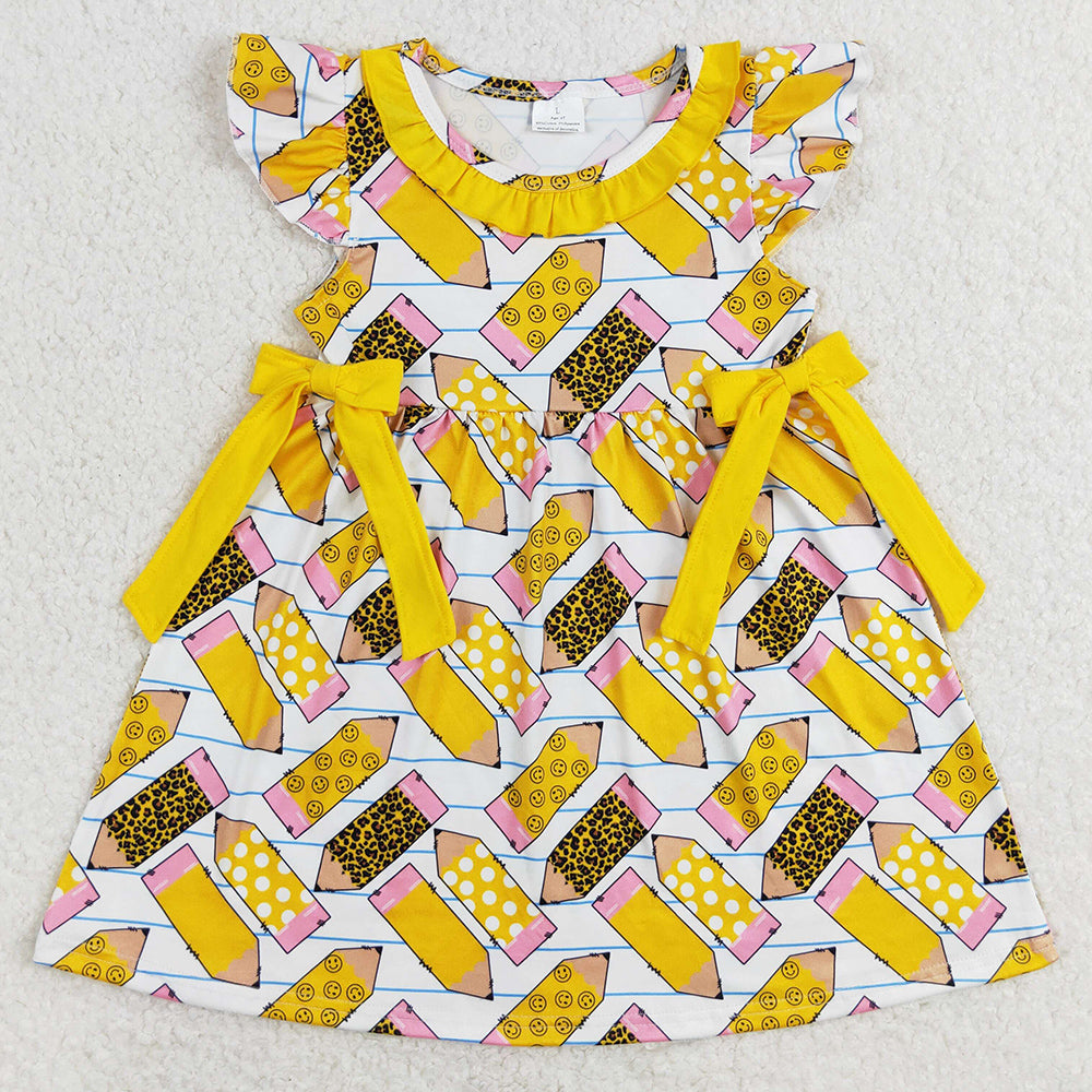 Baby Girls Dress Back To School Pencils Bows Knee Length Dresses GSD1038