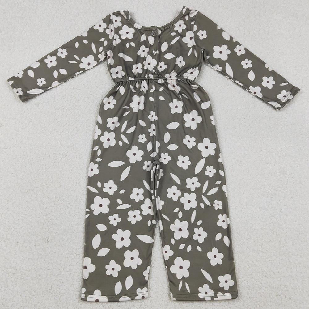 Baby Girls Jumpsuits Small Flowers Plaid Pockets Pants Jumpsuits LR2828 12.23