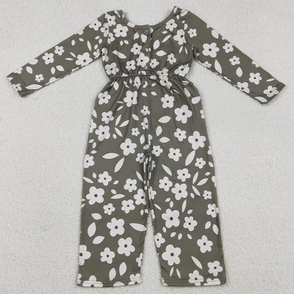 Baby Girls Jumpsuits Small Flowers Plaid Pockets Pants Jumpsuits LR2828 12.23