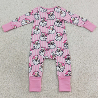 Baby Girls Rompers Pink Stripe Santa Christmas Two Way Zip Convertible Rompers LR3125