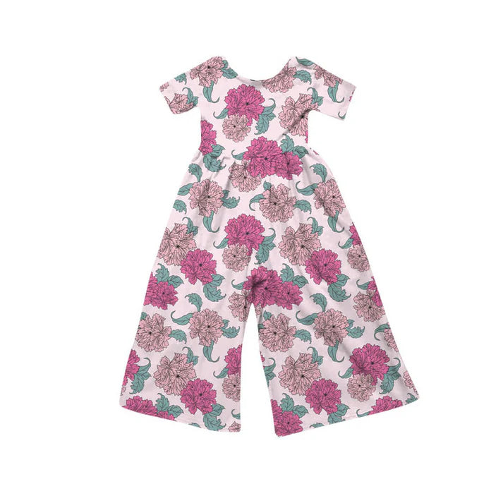 Preorder(moq 8)Baby Girls Pink Flowers Plaid Pant Jumpsuits 9.30