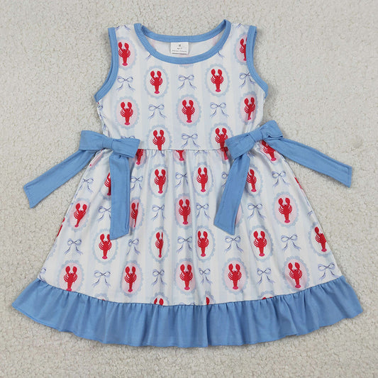 Baby Girls Dress Bows Crayfishes Stripe Ruffle Knee Length Dresses GSD3448 1.5