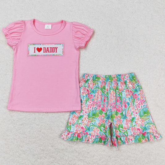 Baby Girls Clothes I Love Daddy Shirt Top Flowers Shorts Summer Sets GSSO0658