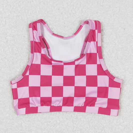 Baby Girls Clothes Tops Pink Checkered Sleeveless Vest Crop Tops GT0521