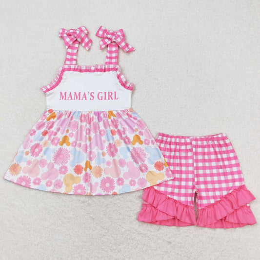 Baby Girls Clothes Mama's Girl Pink Flowers Top Ruffle Shorts Outfits GSSO0819