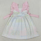 Baby Girls Dress Flutter Sleeve Pink Flowers Checked Knee Length Dresses GSD3249 1.12