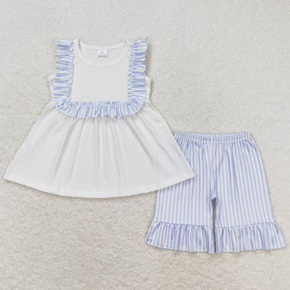 Baby Girls Clothes White Tunic Top Ruffle Shorts Summer Sets GSSO0926