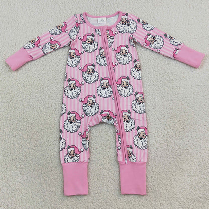 Baby Girls Rompers Pink Stripe Santa Christmas Two Way Zip Convertible Rompers LR3125