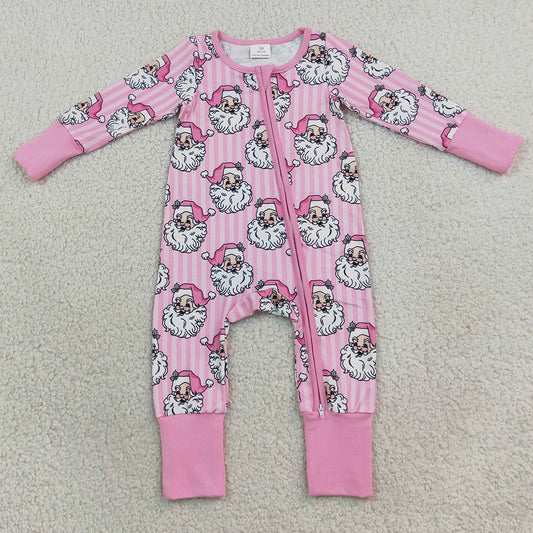 Baby Girls Rompers Pink Stripe Santa Christmas Two Way Zip Convertible Rompers LR3125