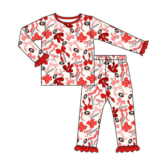 Preorder MOQ 5 Long sleeves red G bow kids girls team pajamas 8.27