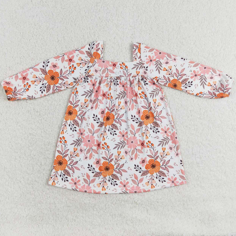 Baby Girls Dress Pink Flowers Fall Knee Length Dresses Preorder GLD0535