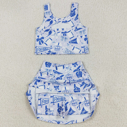 Baby Girls Clothes Team Blue Football Bows Vest Top Short Skirts Yoga Sets GSD2688 7.19