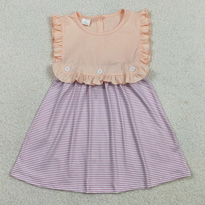 Baby Girls Dress Peach Sleeveless Lavender Stripe Button Knee Length Dresses GSD3559