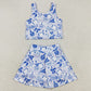 Baby Girls Clothes Team Blue Football Bows Vest Top Short Skirts Yoga Sets GSD2688 7.19