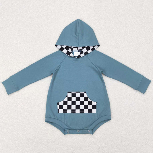 Baby Infant Rompers Checkered Long Sleeve Hooded Rompers LR0759