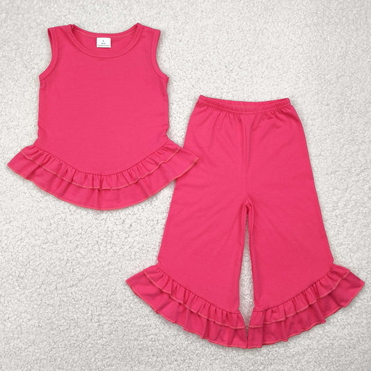 Baby Girls Clothes Pink Sleeveless Ruffle Top Bell Bottom Pants Sets GSPO2009 4.29