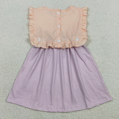 Baby Girls Dress Peach Sleeveless Lavender Stripe Button Knee Length Dresses GSD3559
