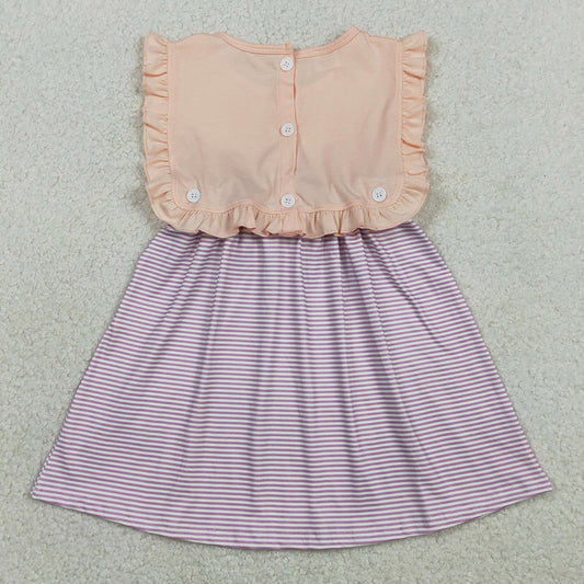 Baby Girls Dress Peach Sleeveless Lavender Stripe Button Knee Length Dresses GSD3559