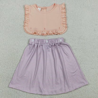 Baby Girls Dress Peach Sleeveless Lavender Stripe Button Knee Length Dresses GSD3559