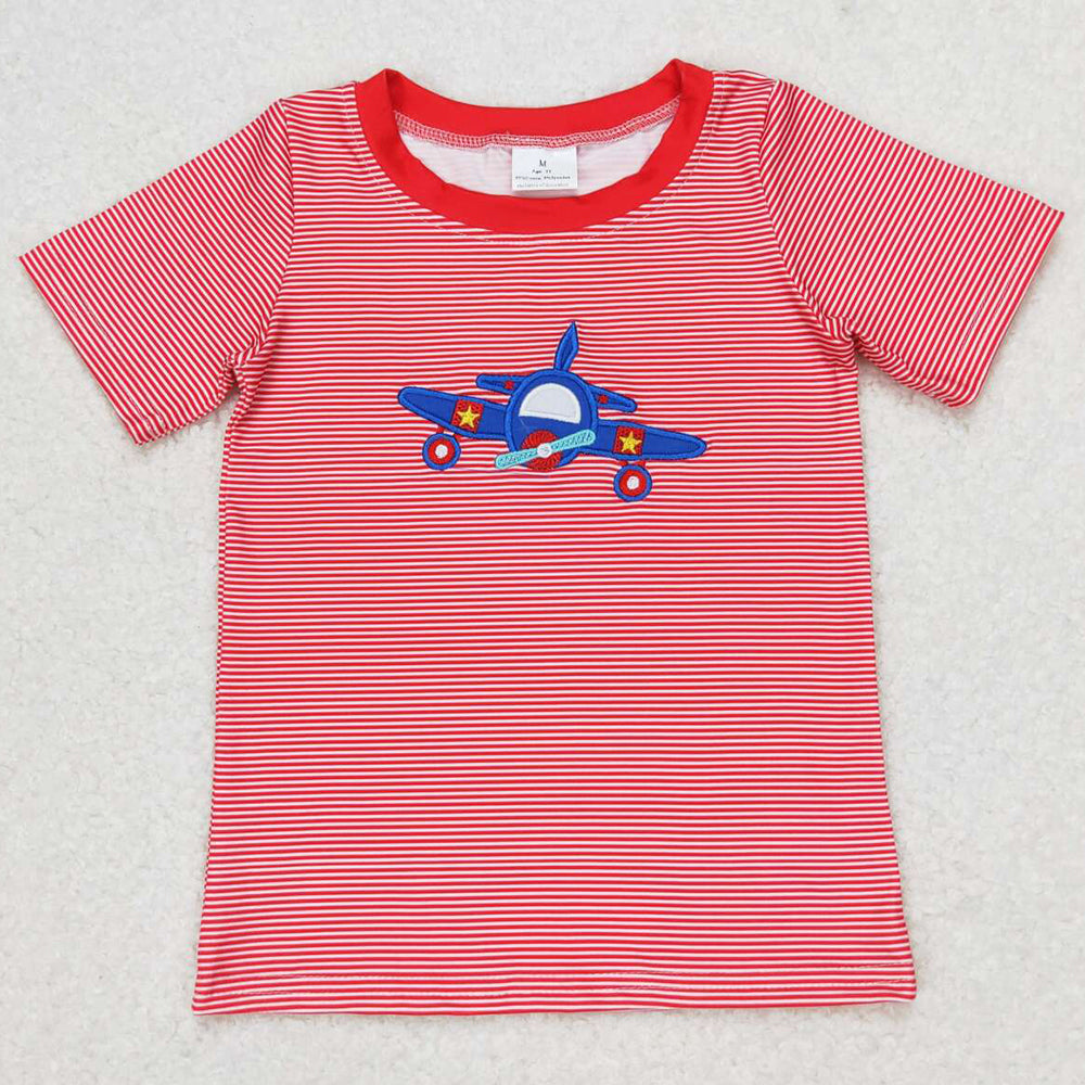 Baby Boys T-shirts Plane Red Stripes Short Sleeve Tee Shirts Tops BT0594