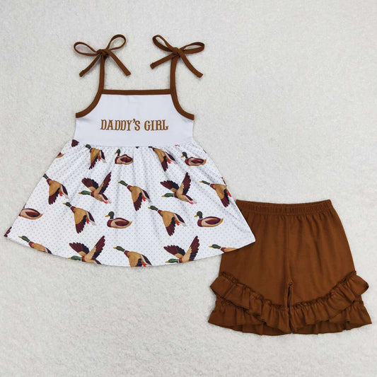 Baby Girls Clothes Daddy's Girl Duck Straps Tunic Top Ruffle Shorts Sets GSSO0807