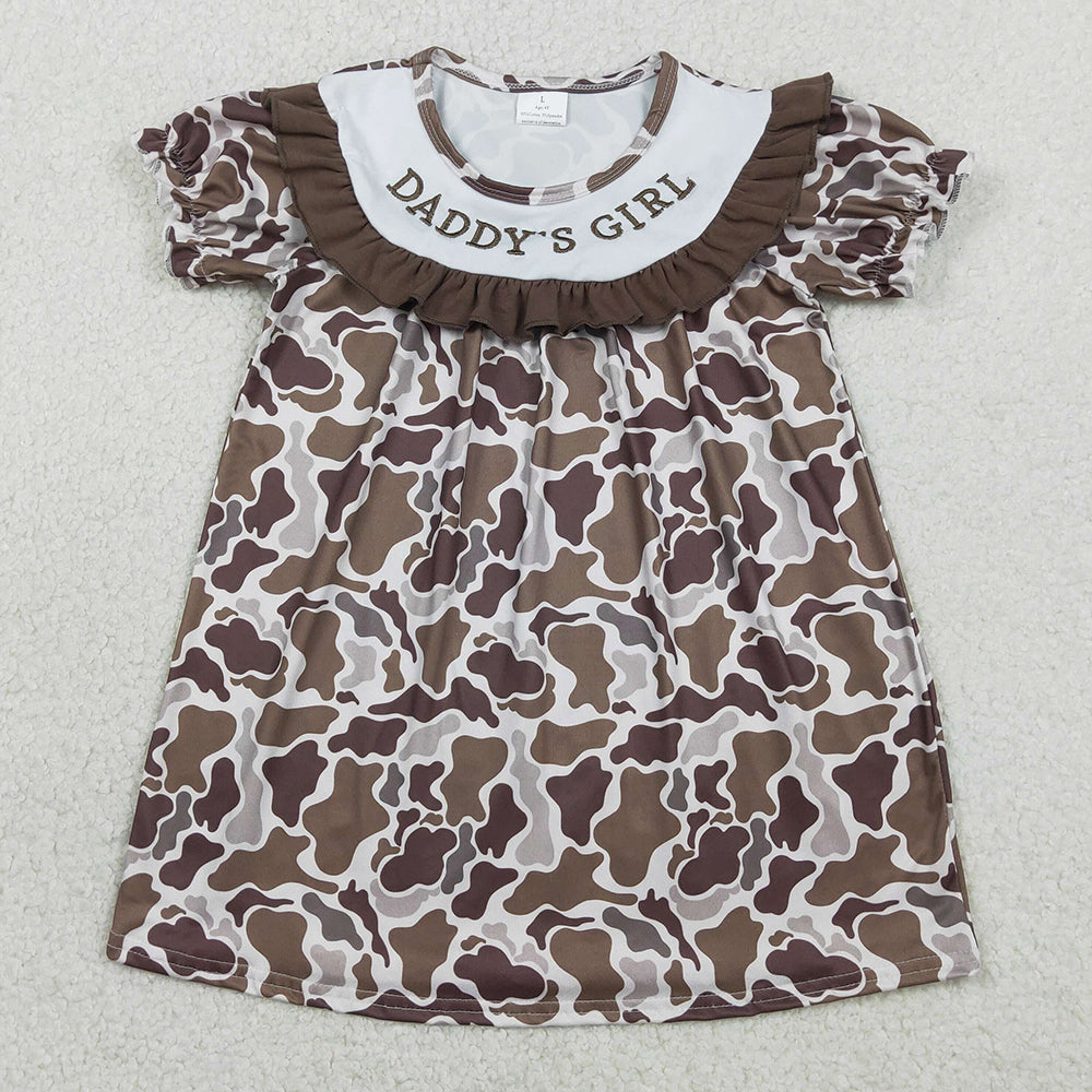 Kids Girls Dress Embroidery Daddy's Girls Southern Brown Camo Ruffle Knee Length Dresses GSD3526