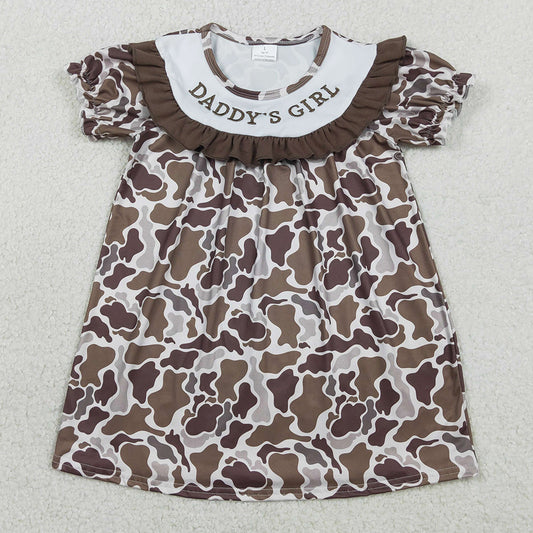 Kids Girls Dress Embroidery Daddy's Girls Southern Brown Camo Ruffle Knee Length Dresses GSD3526