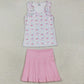 Baby Girls Clothes Pink Sleeveless Flowers Bows Top Pleated Skirts Yoga Sets GSD2457 7.19