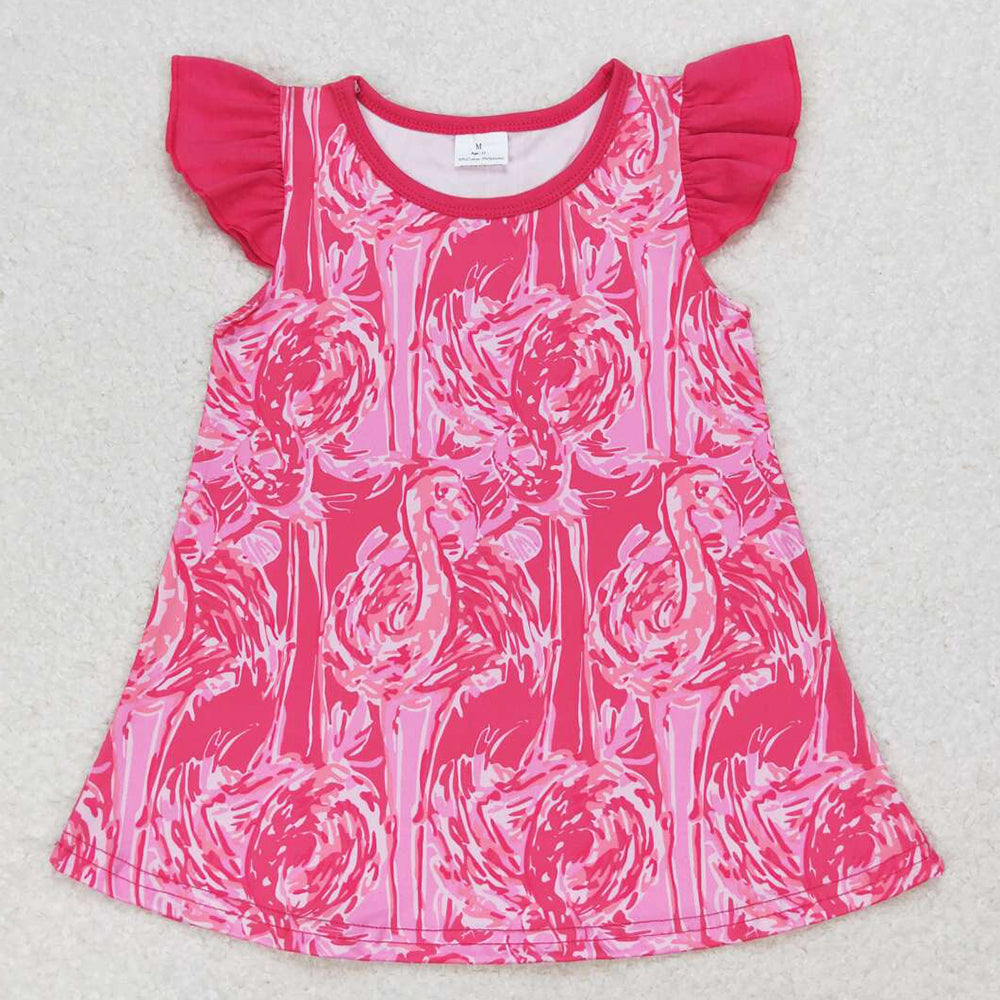 Baby Girls Tops Shirts Pink Flamingo Flutter Sleeve Tunic Tops GT0565