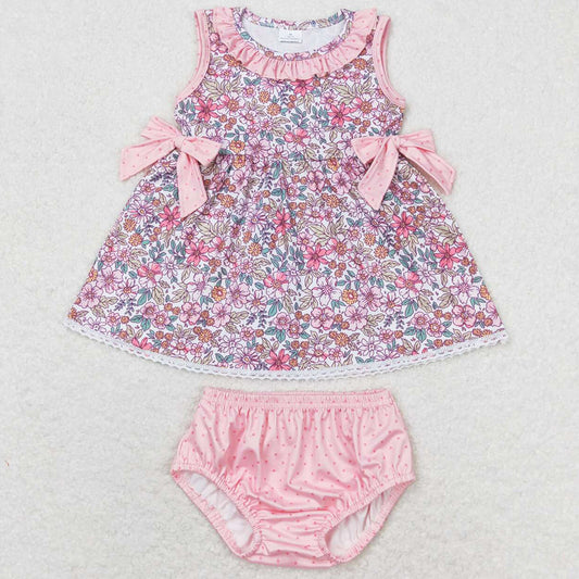 Baby Girls Clothes Bummies Pink Flowers Bows Tunic Top Bummies Sets GBO0313